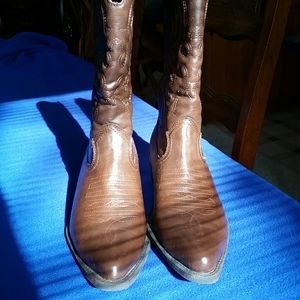 Brown leather cowboy boots
